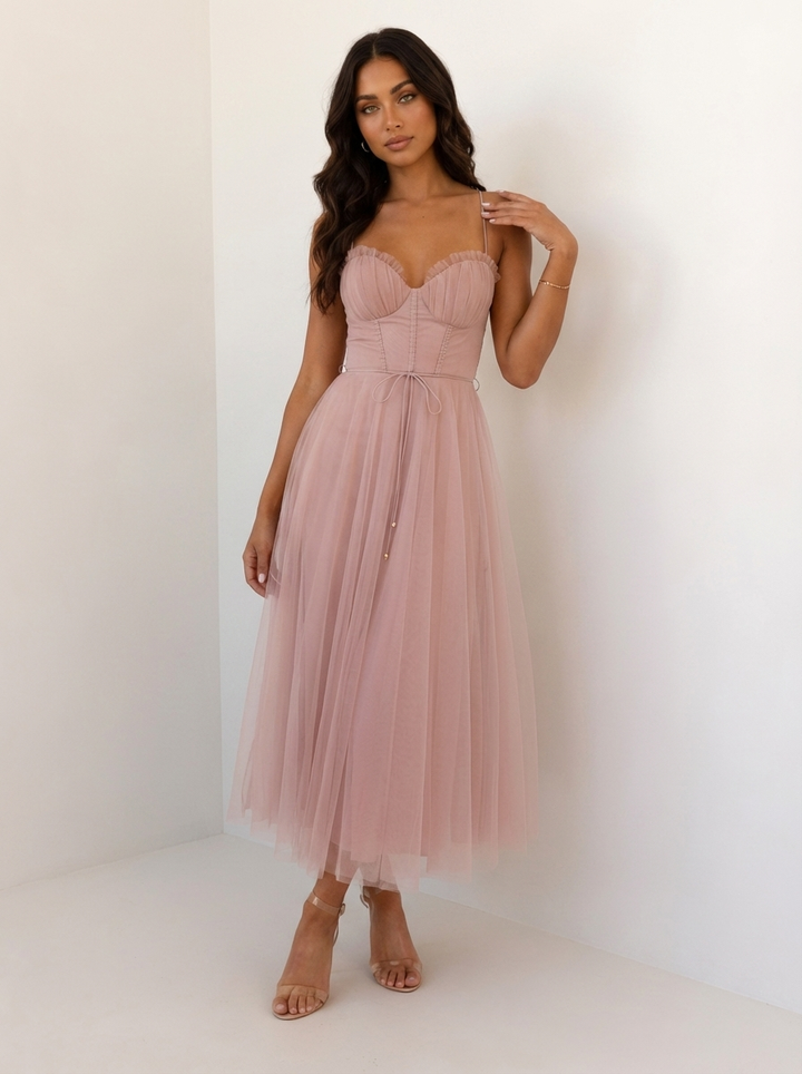 Elegante tule midi jurk met corset top - Tara