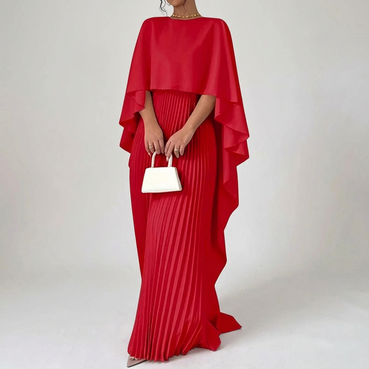 Elegante plissé maxi jurk met vleermuismouwen – Celeste