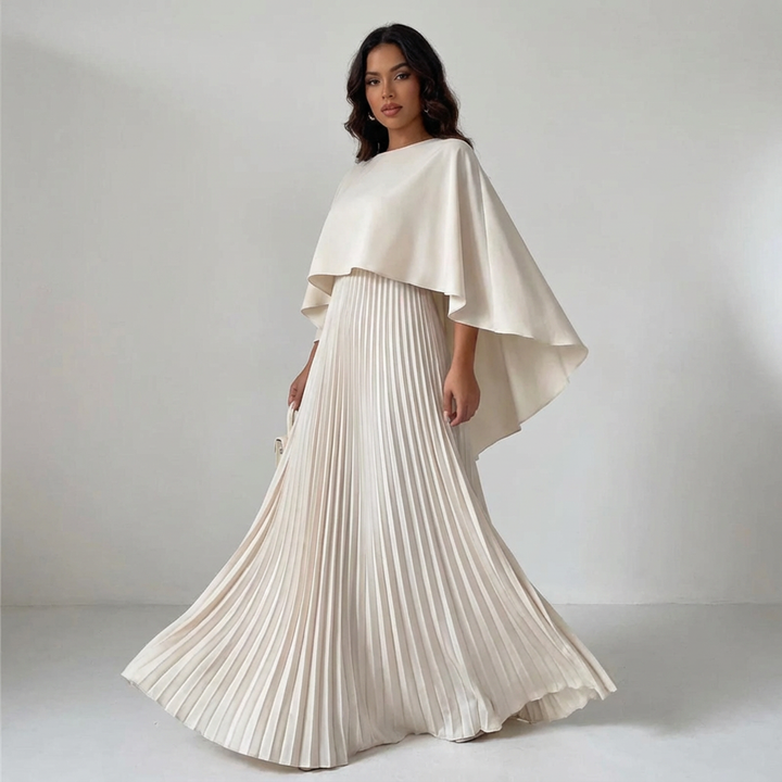 Elegante plissé maxi jurk met vleermuismouwen – Celeste