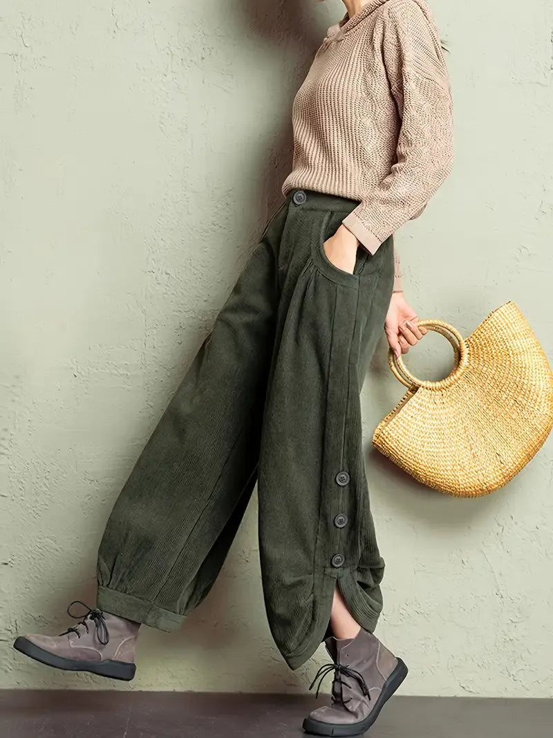 Elegante corduroy high-waist broek – Amélie