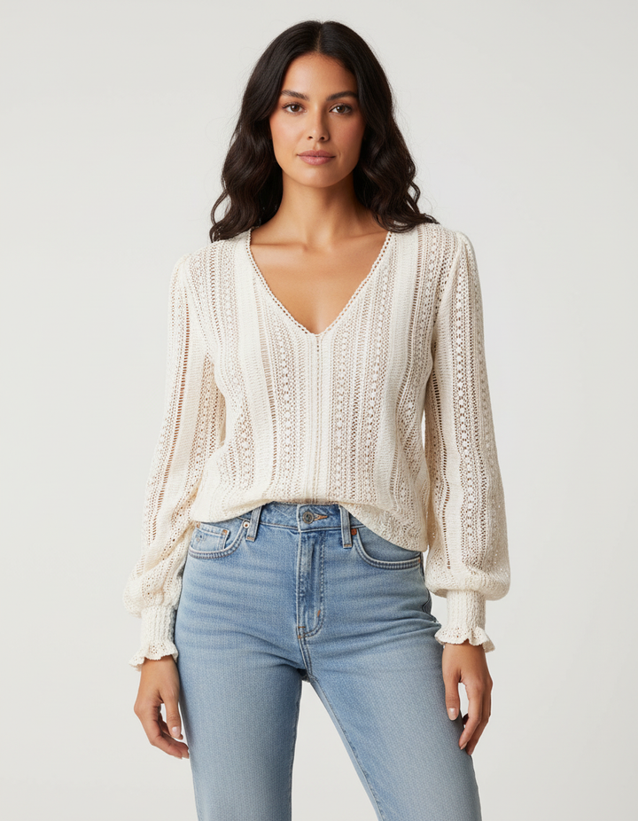 Elegante dames blouse met kant en V-hals – Elvira