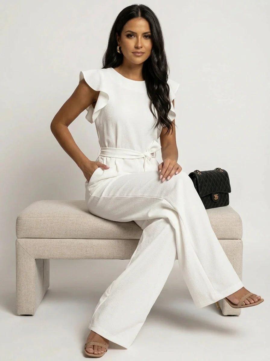 Elegante dames jumpsuit met ruffle mouwen – Valérie