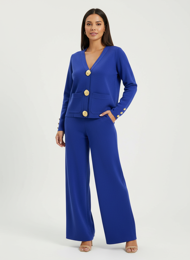 Elegante dames knit set met gouden knopen – Genevieve