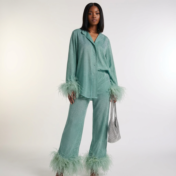 Elegante dames two-piece set met veren