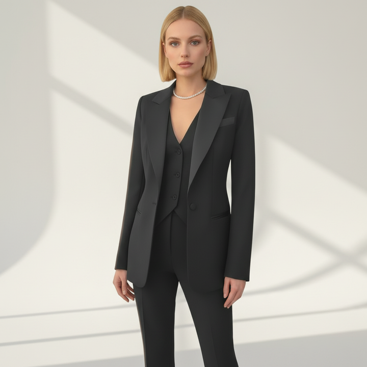 Elegante driedelige dames set met blazer, gilet en pantalon