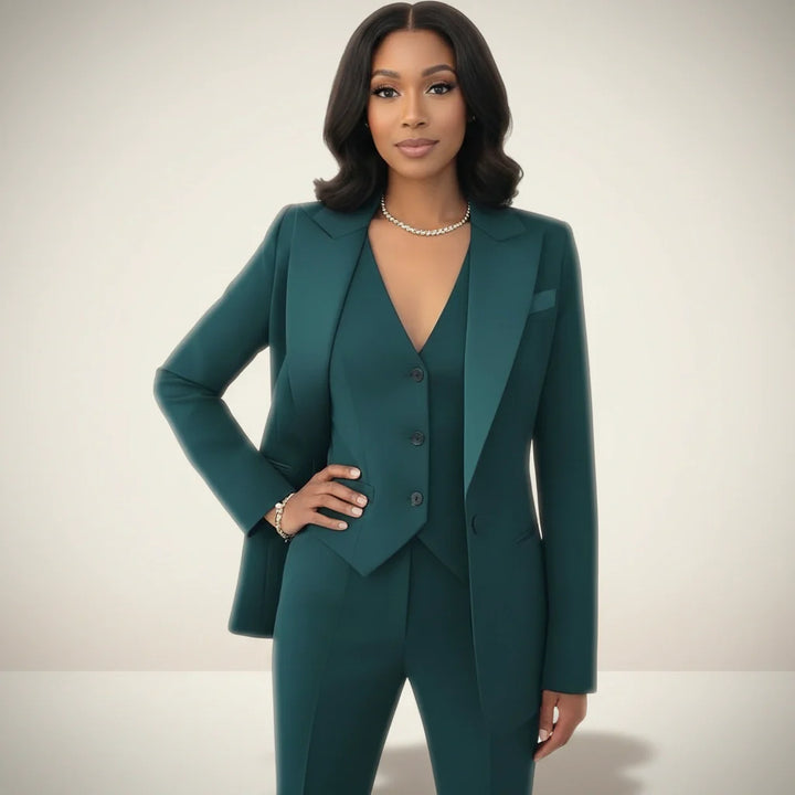 Elegante driedelige dames set met blazer, gilet en pantalon