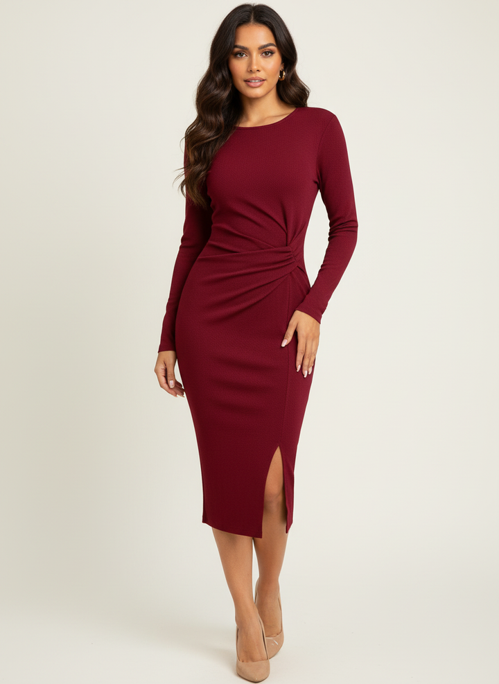 Elegante gedrapeerde midi jurk dames – Camille