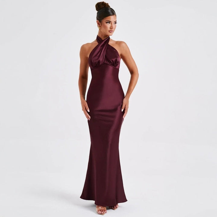 Elegante halter maxi jurk met open rug – Camille