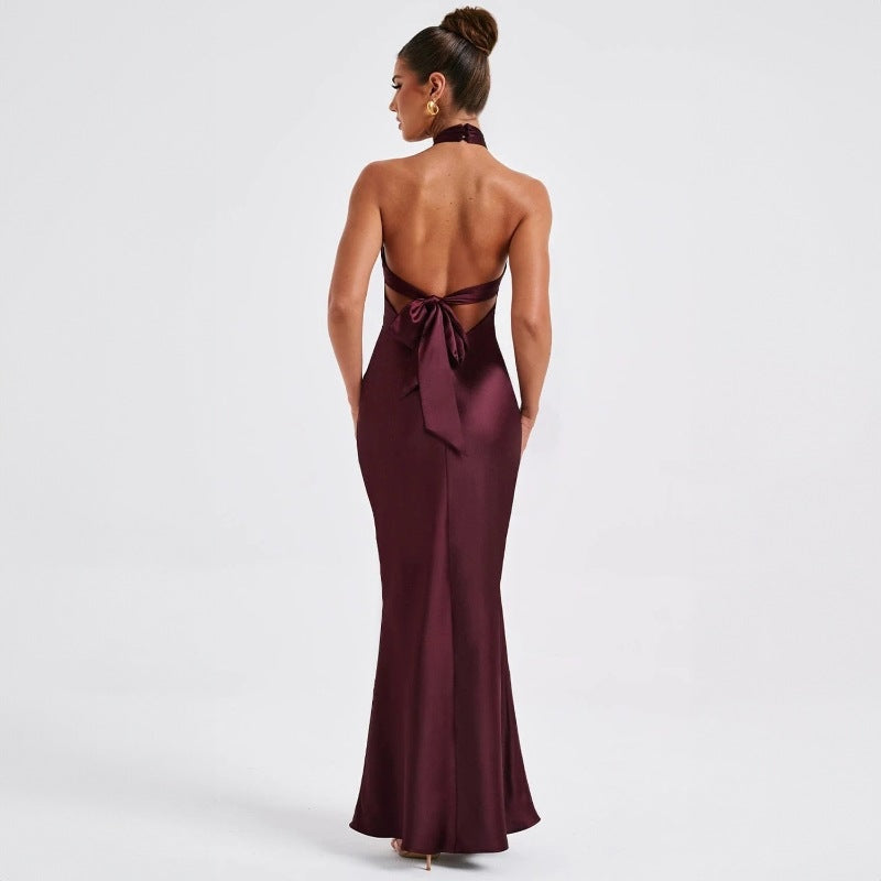 Elegante halter maxi jurk met open rug – Camille
