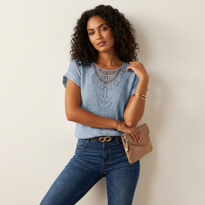 Elegante kanten top met ronde hals en korte mouw – Isabella