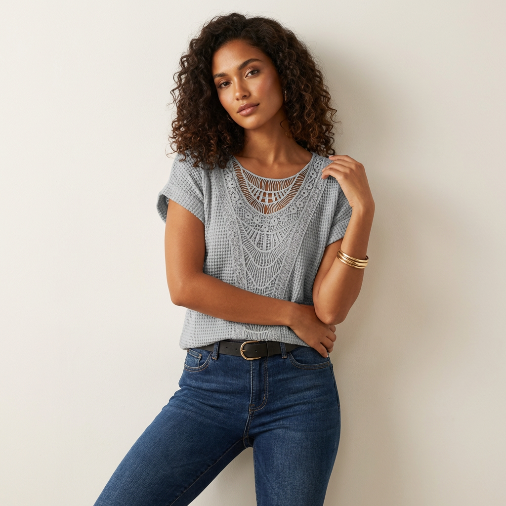 Elegante kanten top met ronde hals en korte mouw – Isabella