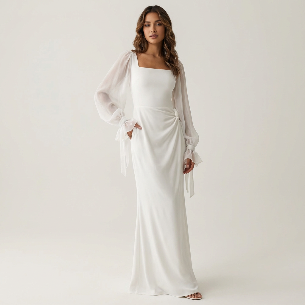 Elegante lange jurk met chiffon mouwen