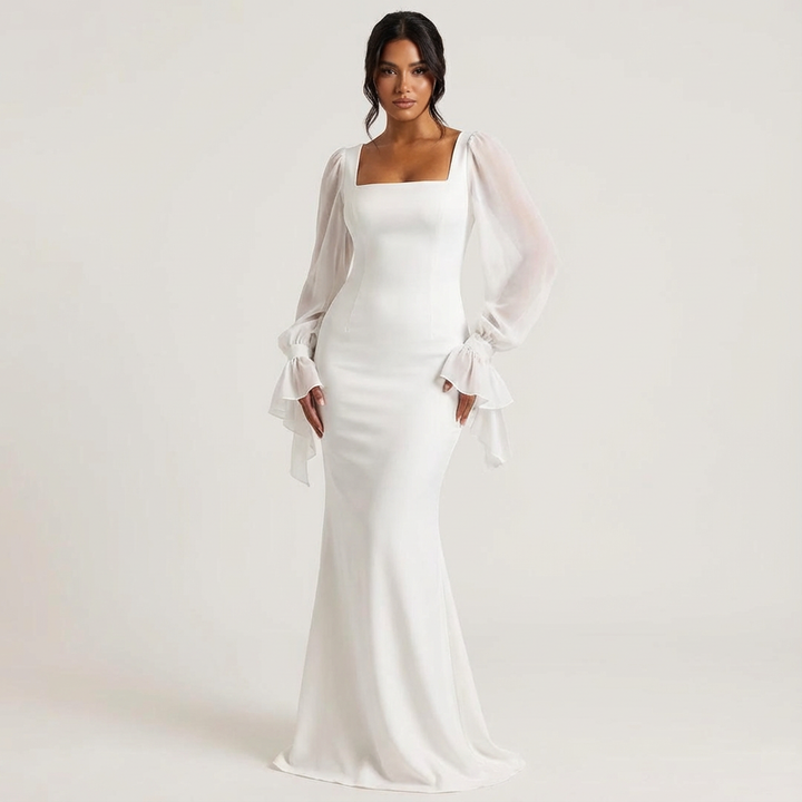 Elegante lange jurk met chiffon mouwen
