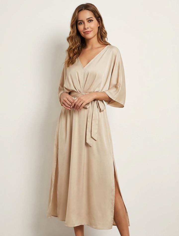 Elegante maxi dames jurk met strikceintuur – Elodie