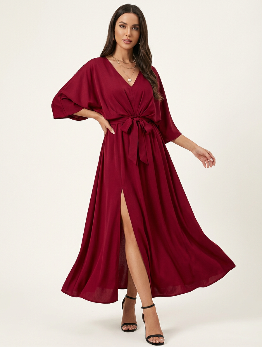 Elegante maxi dames jurk met strikceintuur – Elodie