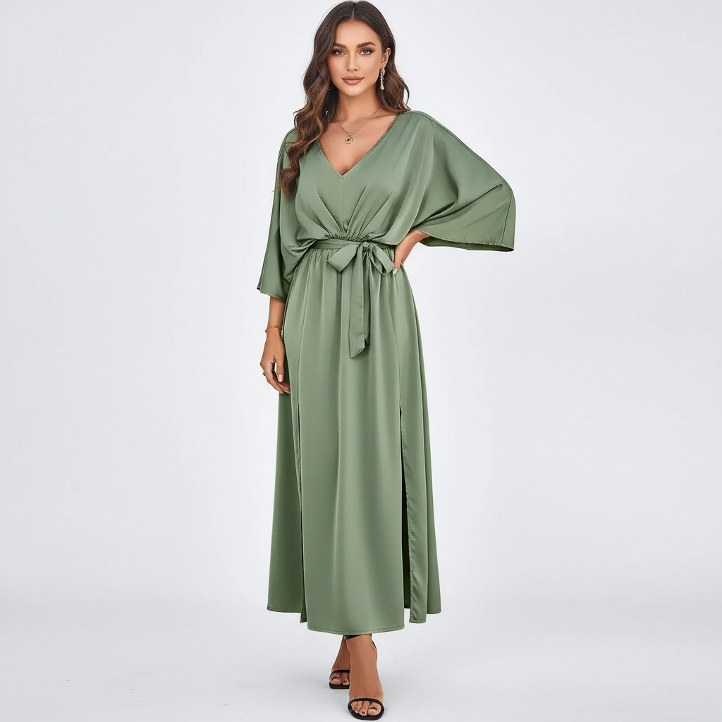 Elegante maxi dames jurk met strikceintuur – Elodie