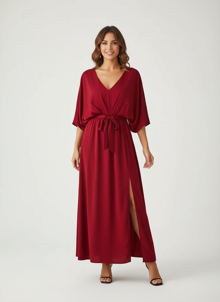 Elegante maxi dames jurk met strikceintuur – Elodie