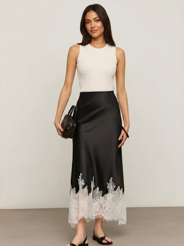Elegante satijnen rok met kanten zoom – Mireille