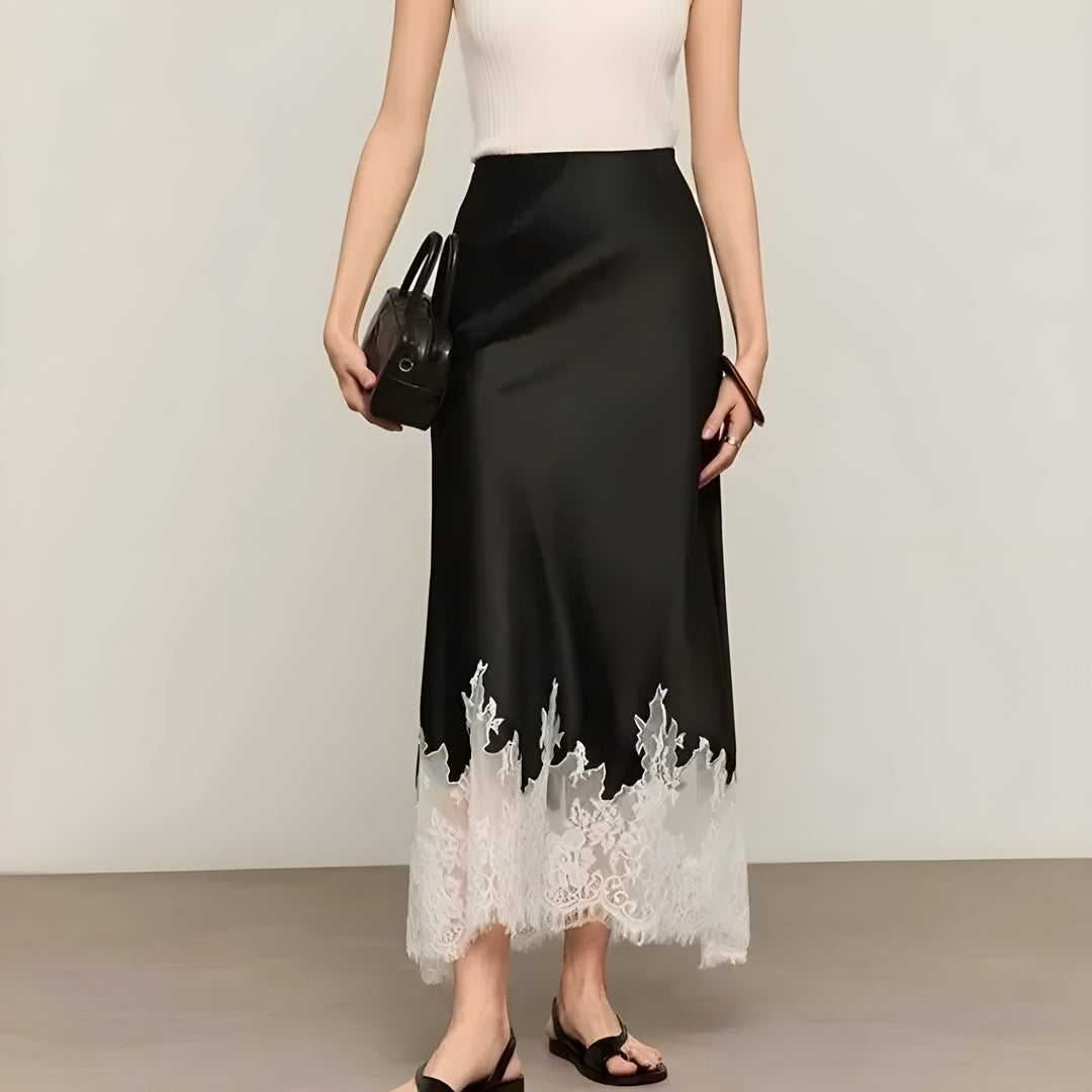 Elegante satijnen rok met kanten zoom – Mireille