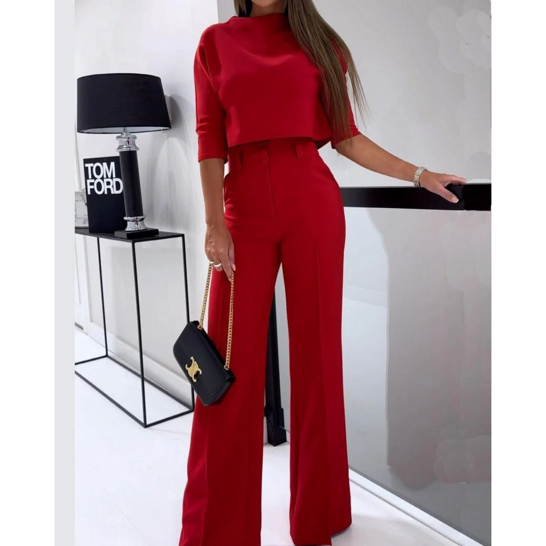 Elegante tweedelige set met cropped top en wijde broek