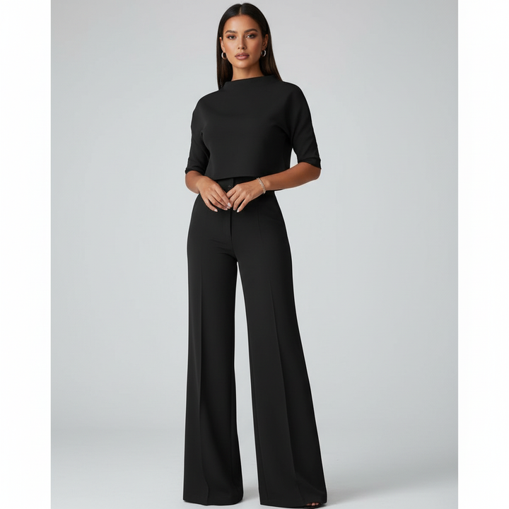 Elegante tweedelige set met cropped top en wijde broek