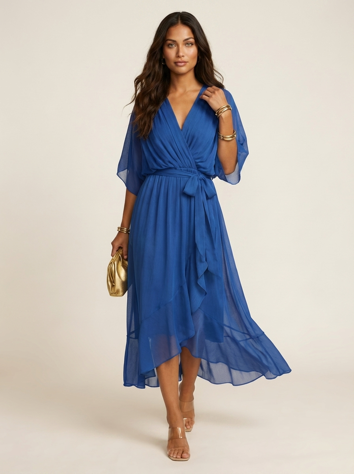 Flowy midi wikkeljurk met ceintuur - Elin