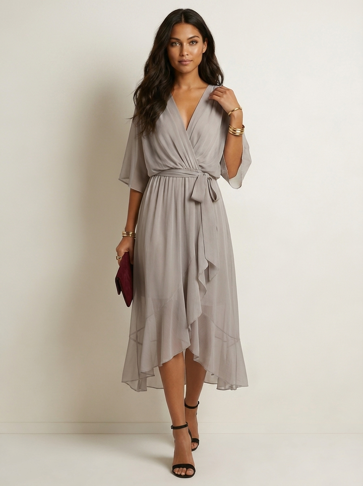Flowy midi wikkeljurk met ceintuur - Elin