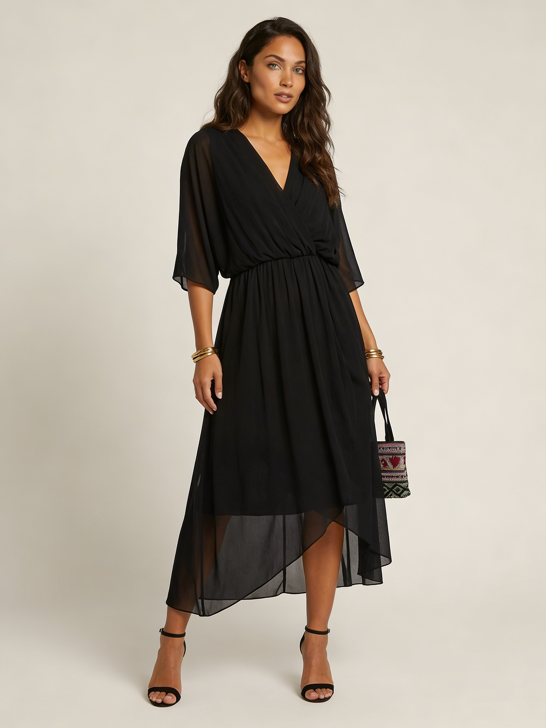 Flowy midi wikkeljurk met ceintuur - Elin