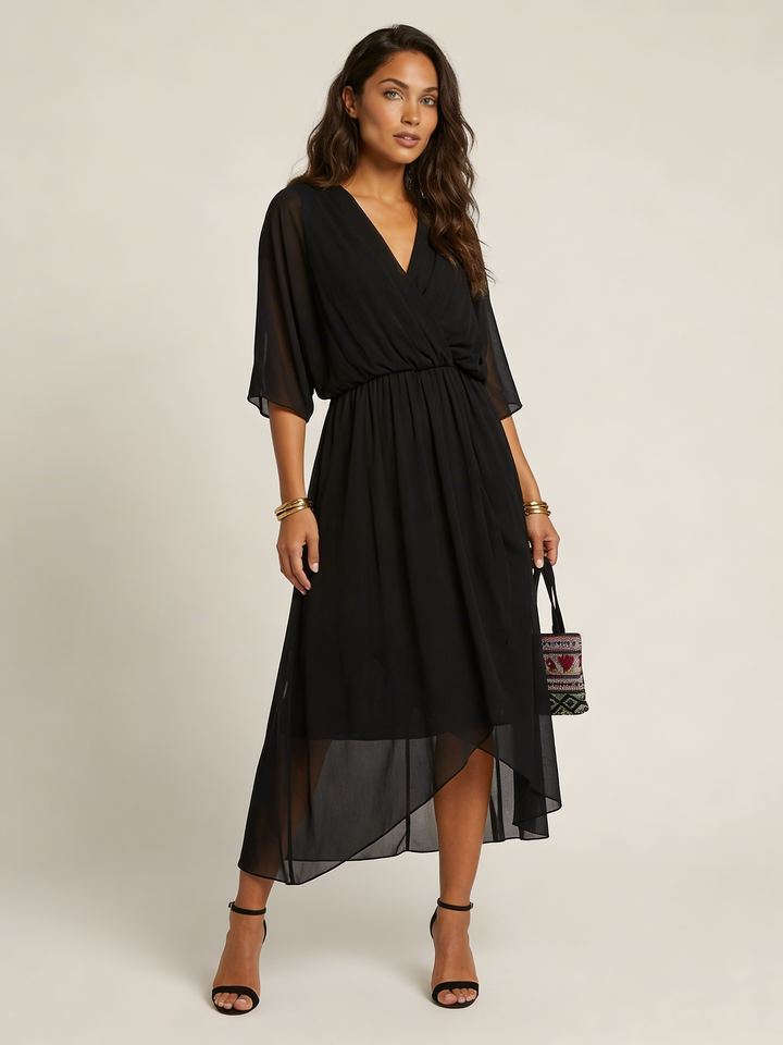 Flowy midi wikkeljurk met ceintuur - Elin
