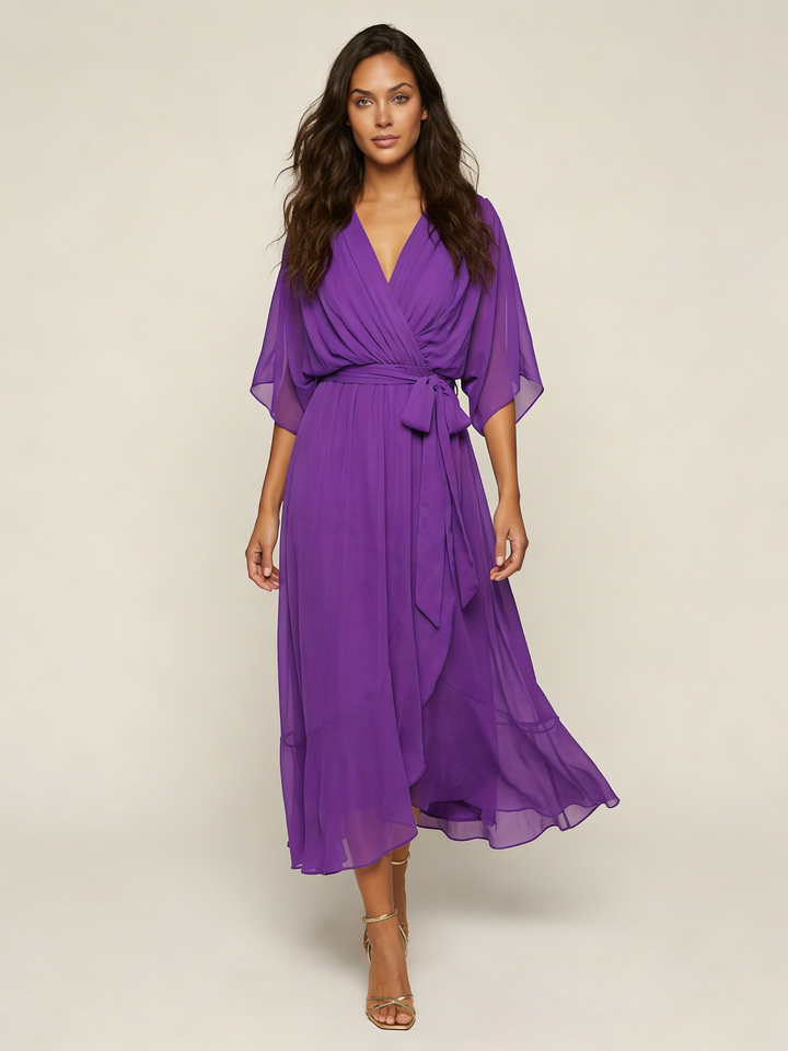 Flowy midi wikkeljurk met ceintuur - Elin