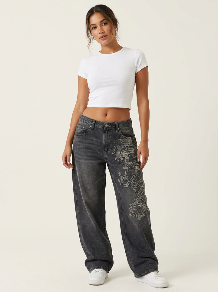 Geborduurde Wide Leg Jeans - Nova