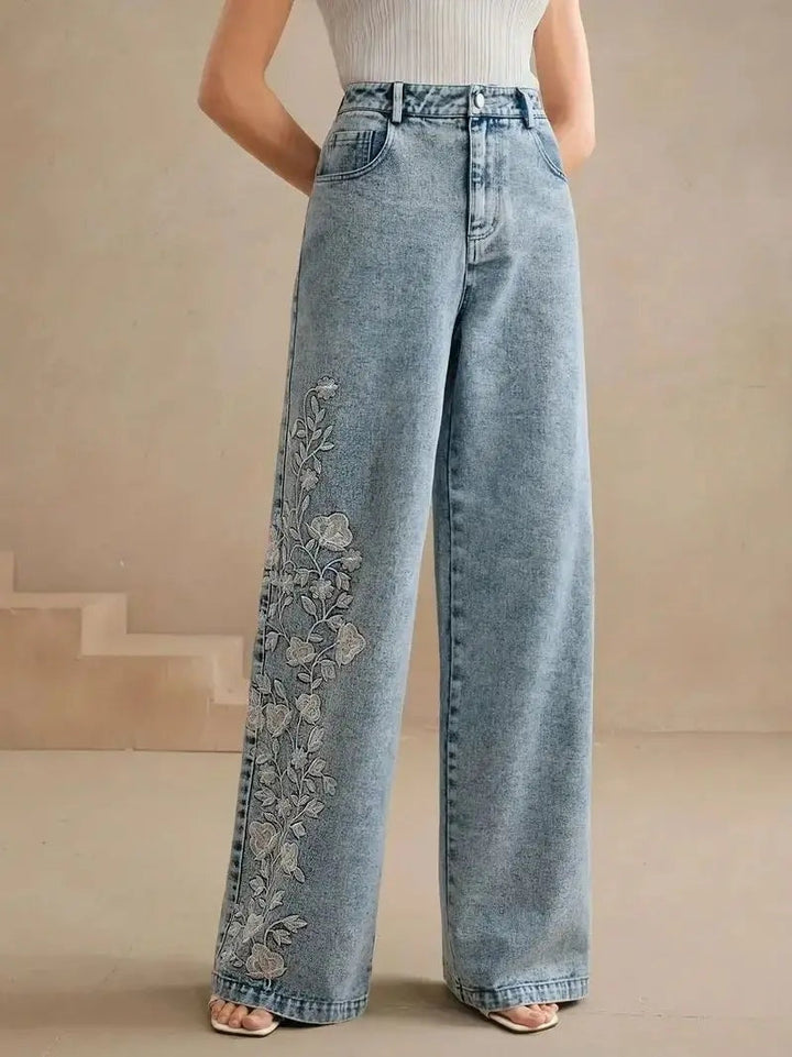 Geborduurde wide leg dames jeans – Flora