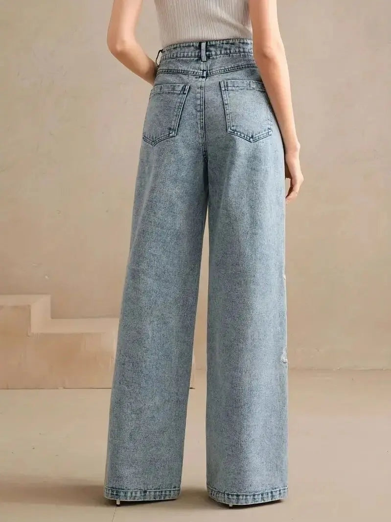 Geborduurde wide leg dames jeans – Flora