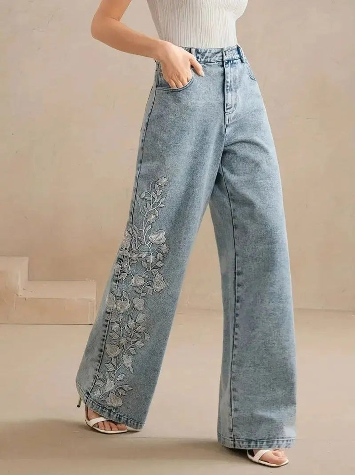 Geborduurde wide leg dames jeans – Flora
