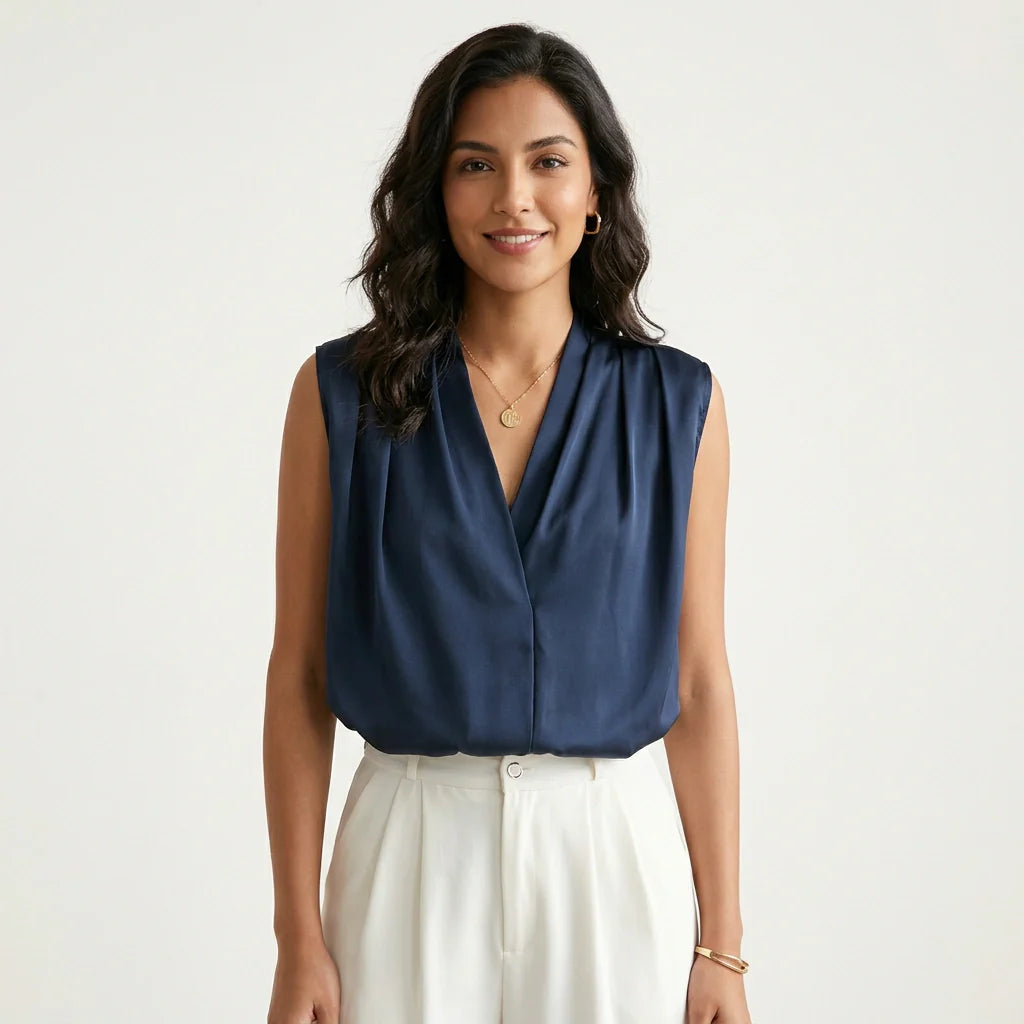 Geplooide V-hals blouse – Lieve