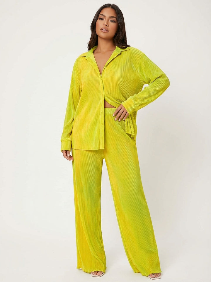 Geplooide dames lounge set met blouse en broek – Amélie