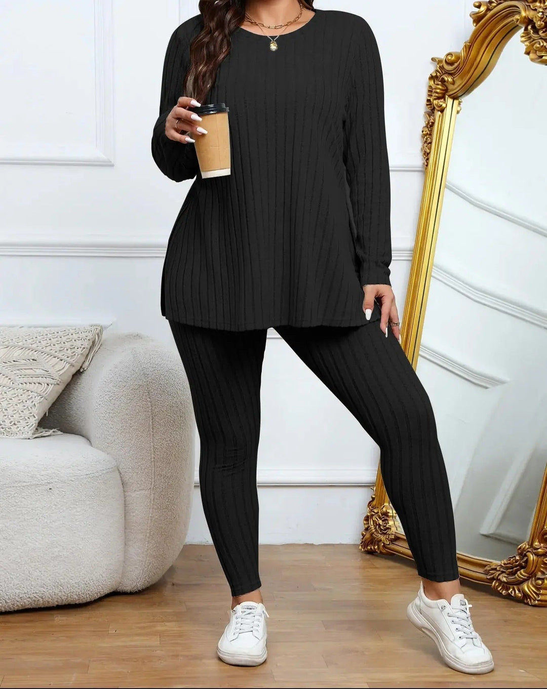 Geribde lounge set dames met stretch – Noa