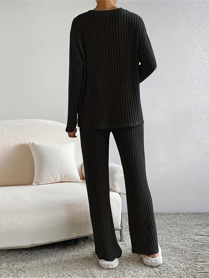 Geribde lounge set dames met V-hals – Elara