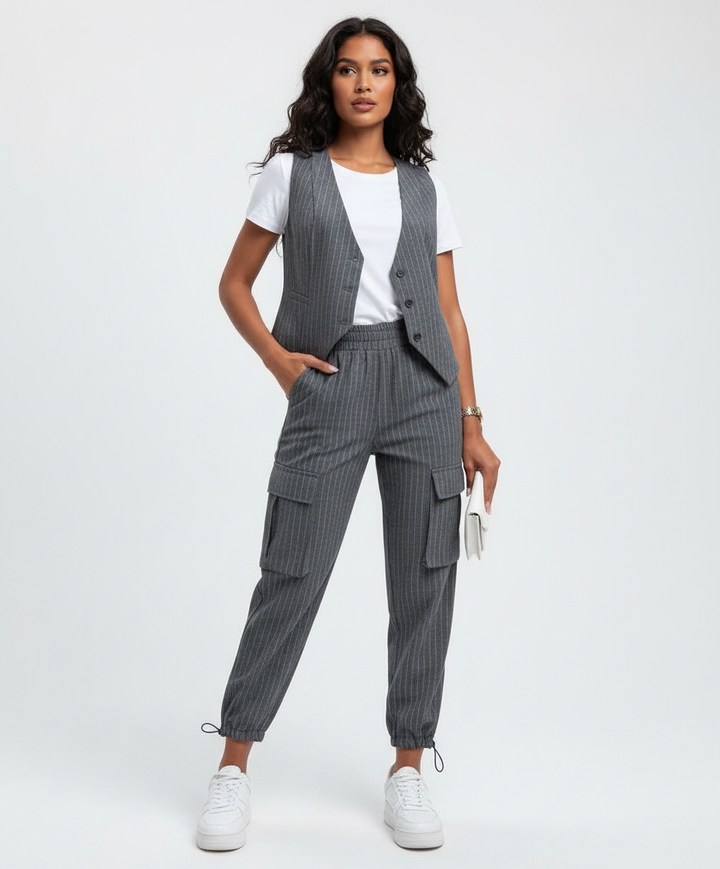 Gestreept dames pak met gilet en broek – Nalla