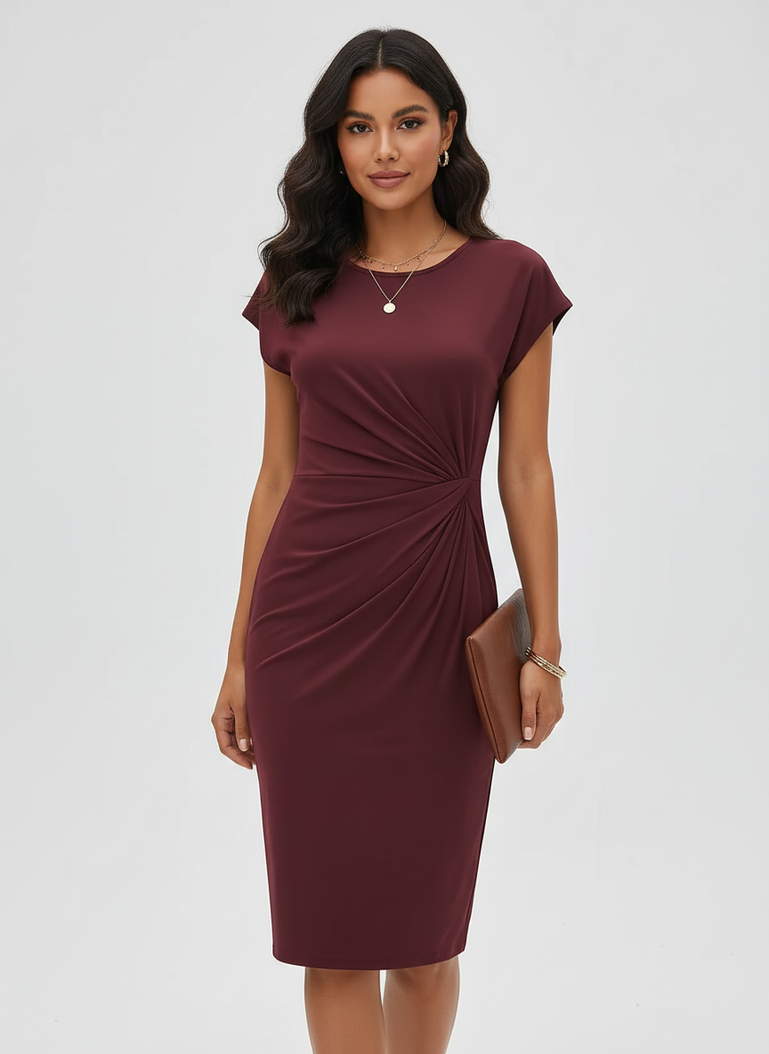 Getailleerde midi jurk met geplooide taille - Elena