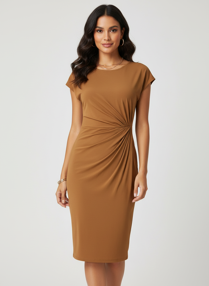 Getailleerde midi jurk met geplooide taille - Elena