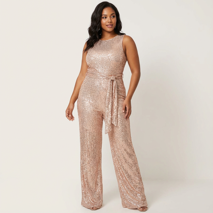 Glamoureuze dames glitter jumpsuit met open rug