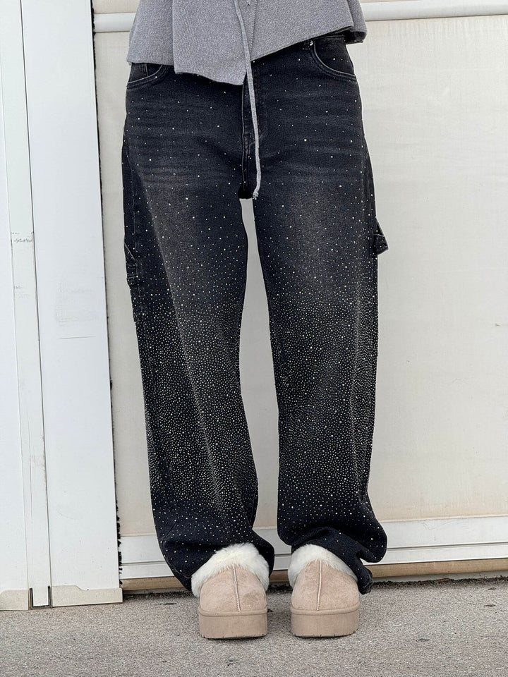 Glitter cargo jeans met wide-leg pasvorm - Nova