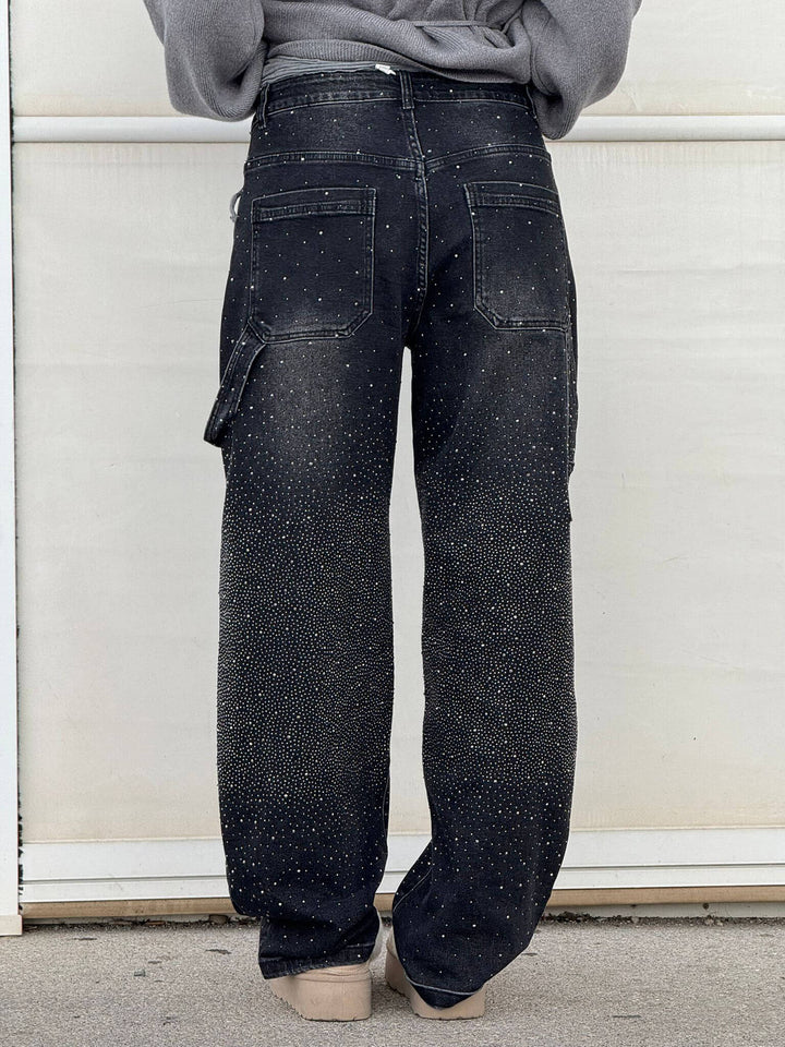 Glitter cargo jeans met wide-leg pasvorm - Nova