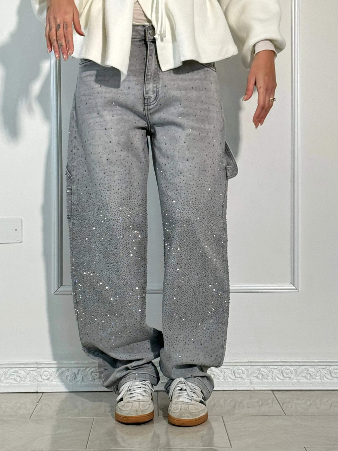 Glitter cargo jeans met wide-leg pasvorm - Nova