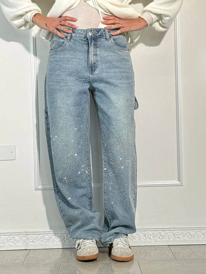 Glitter cargo jeans met wide-leg pasvorm - Nova