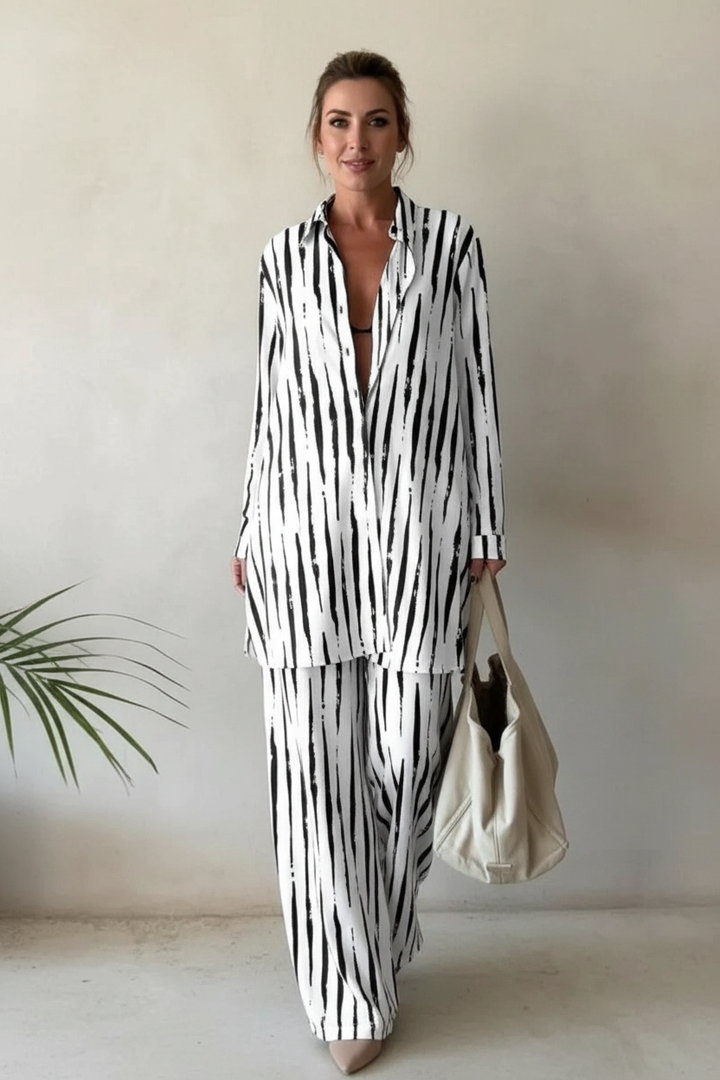 Grafische dames set met blouse en broek – Maribel