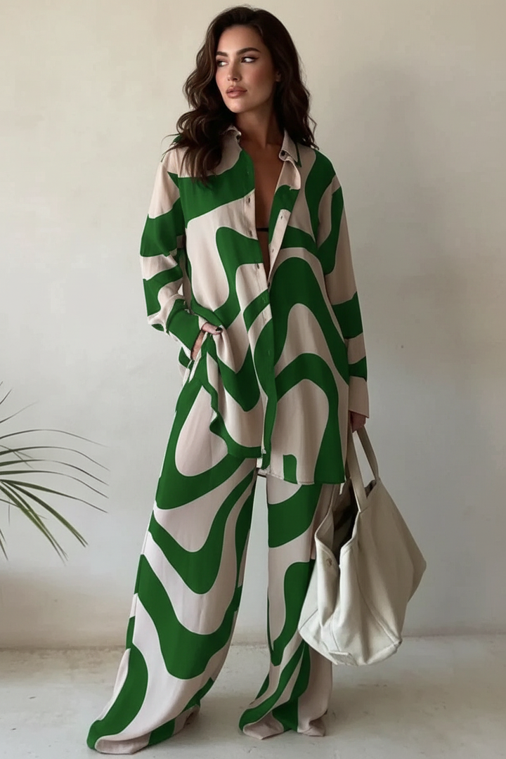 Grafische dames set met blouse en broek – Maribel