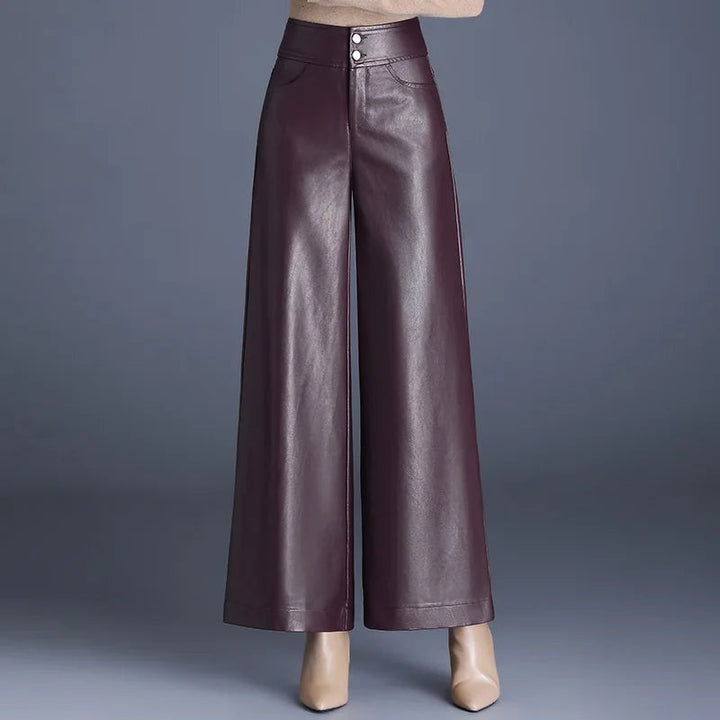 High-waist leren dames broek met wijde pijpen – Empress