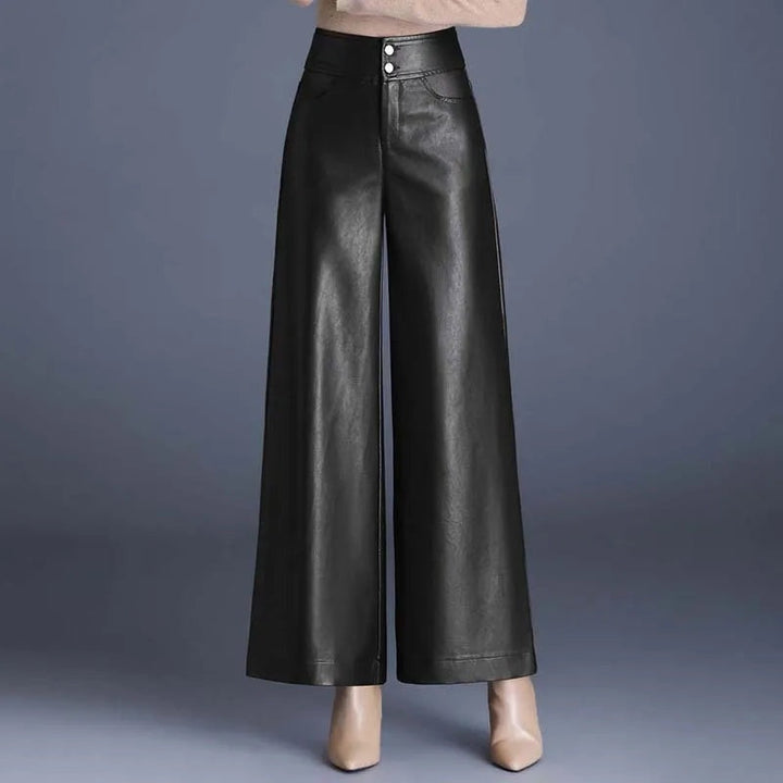 High-waist leren dames broek met wijde pijpen – Empress